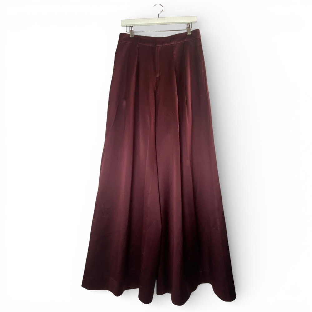 BANANA REPUBLIC Belay 100% Silk Wide-Leg Pant Trouser in Dark Cherry Red Size 6 - Picture 3 of 9